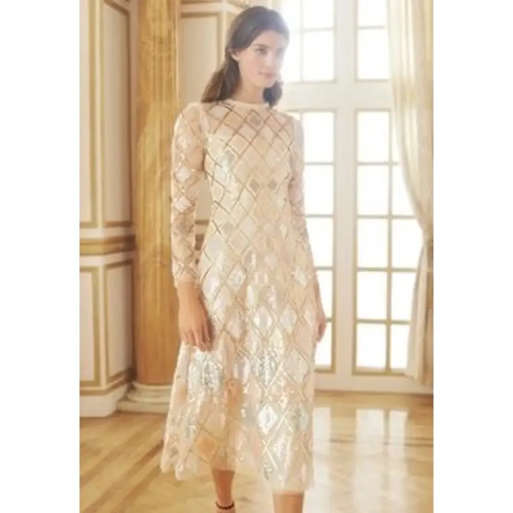 Needle & Thread Sequin Diamond Ballerina Dress ivory pink size US 6 / UK 10 - Picture 2 of 16